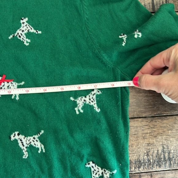 Talbots Women's Size LP Green Cashmere Cardigan Sweater Dalmation Dog Design - Picture 7 of 8